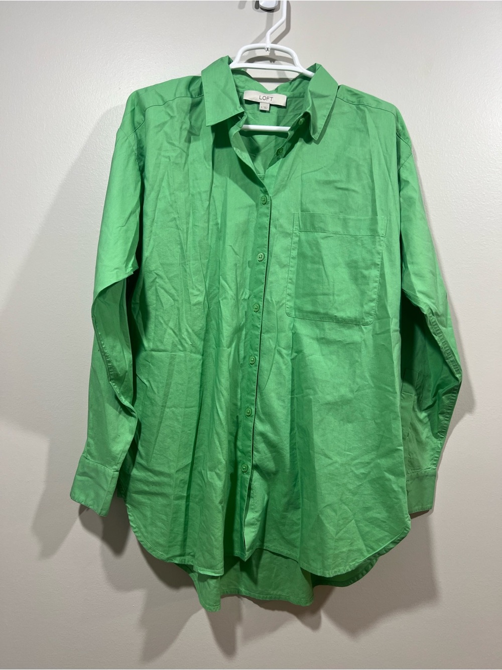 LOFT Green Oversized Button-Down Shirt with Chest Pocket Medium